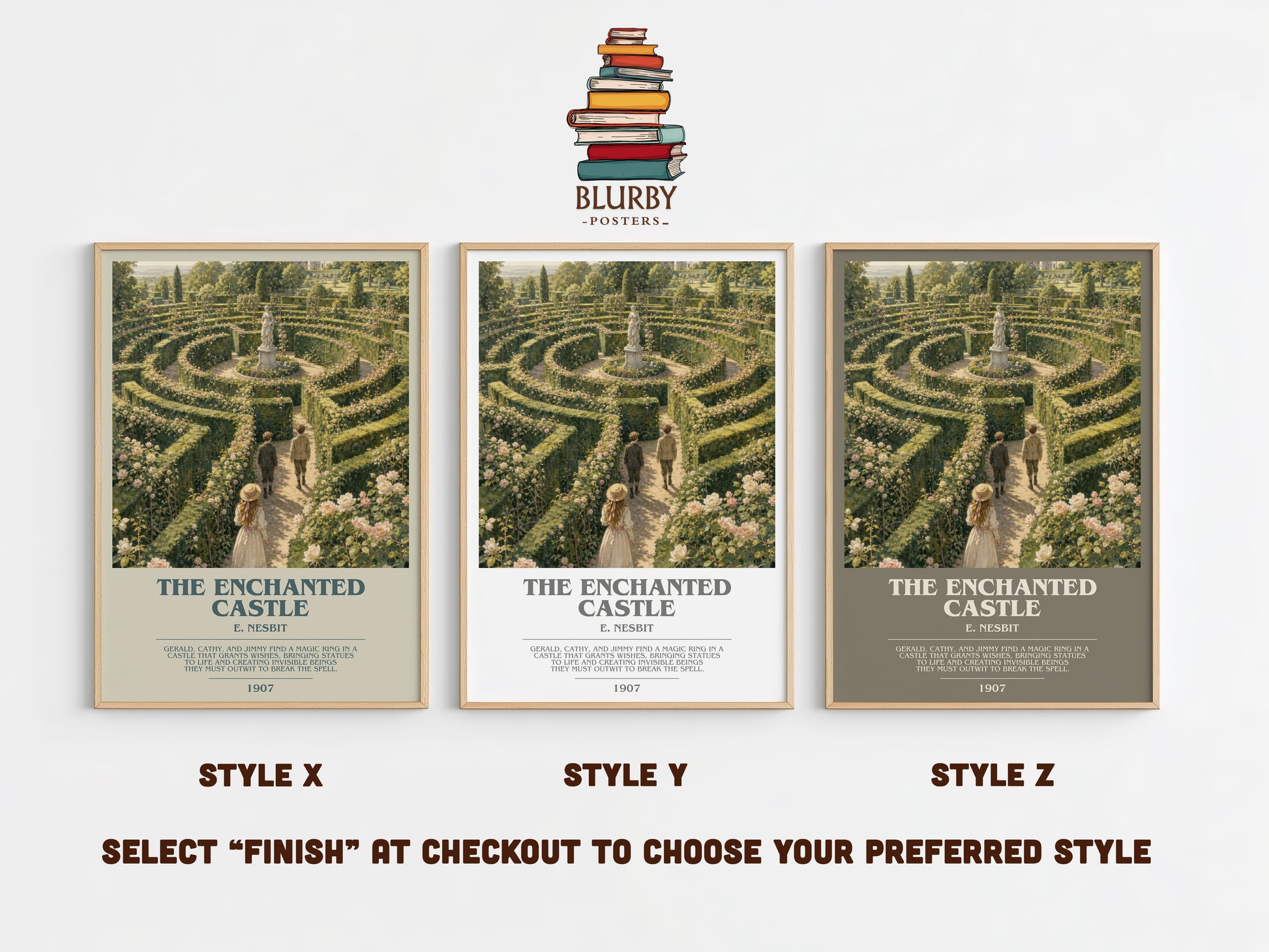 The Enchanted Castle bookish print in frame leaning in hallway – childrens wall art