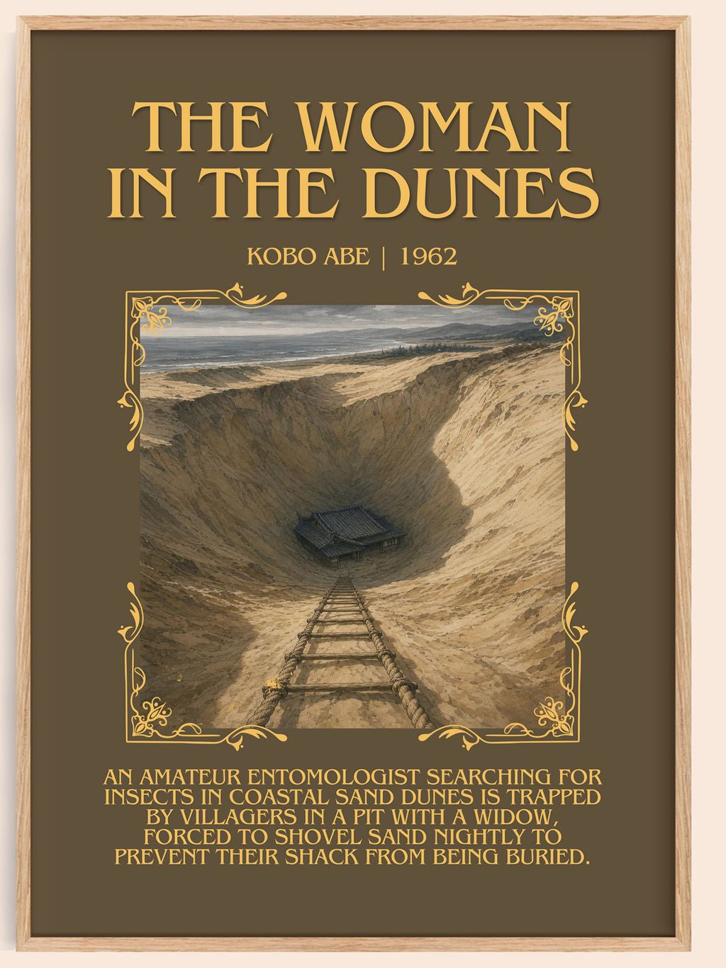 The Woman in the Dunes Minimalist Book Poster by Kobo Abé – book poster