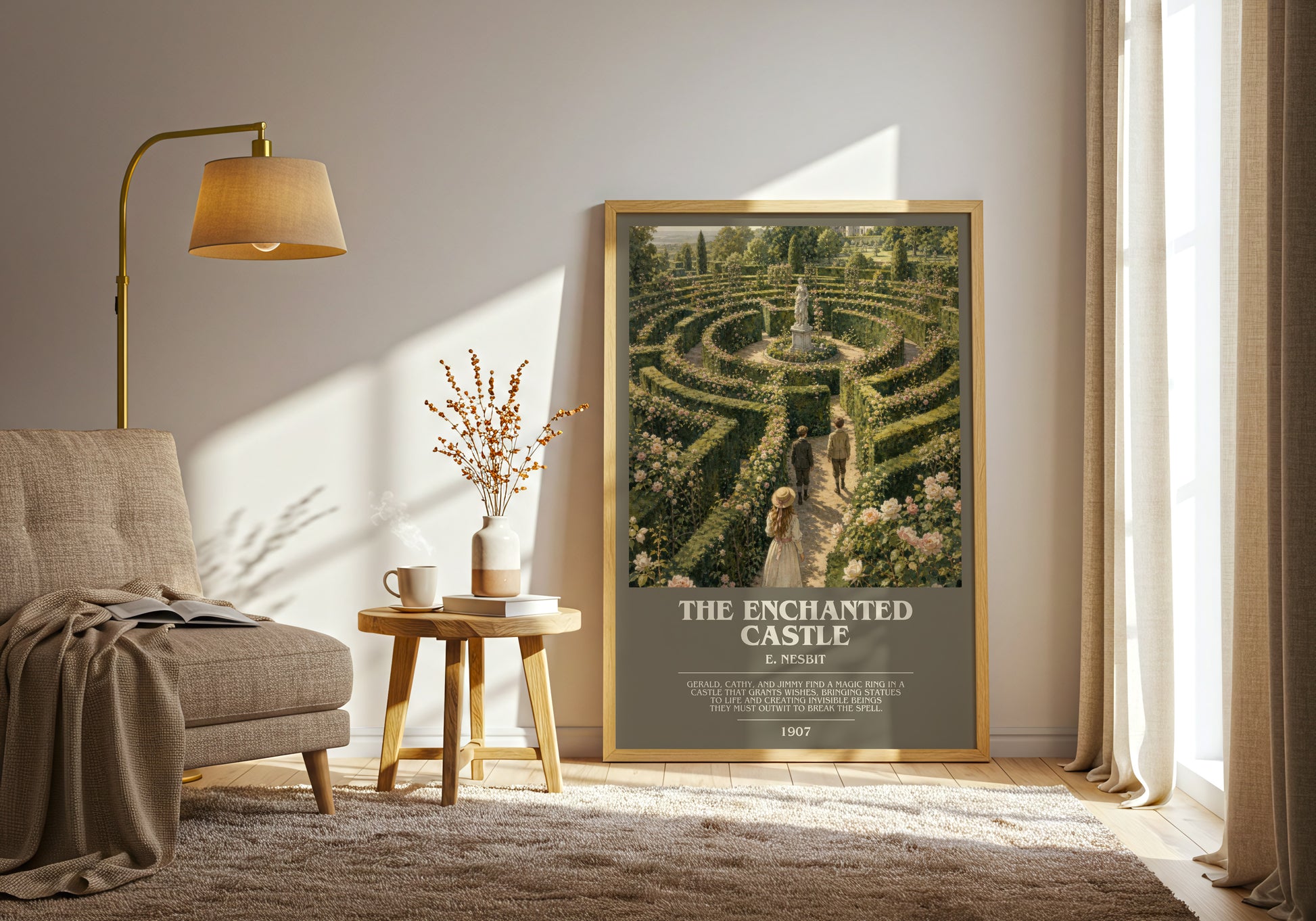 The Enchanted Castle bookish print on bookshelf – E. Nesbit fan gift