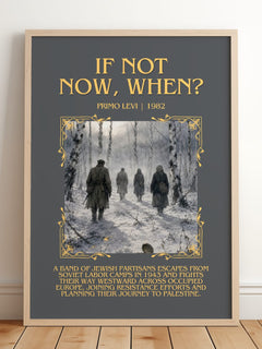If Not Now, When? Minimalist Book Poster by Primo Levi – framed print leaning on a wooden floor