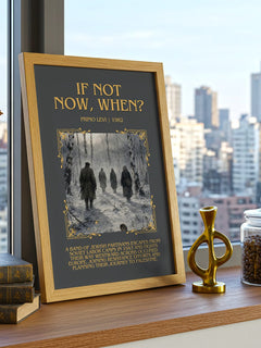If Not Now, When? Minimalist Book Poster by Primo Levi – framed print on a city-view windowsill