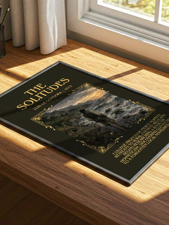 The Solitudes Minimalist Book Poster by Luis de Góngora – print on a sunlit desk