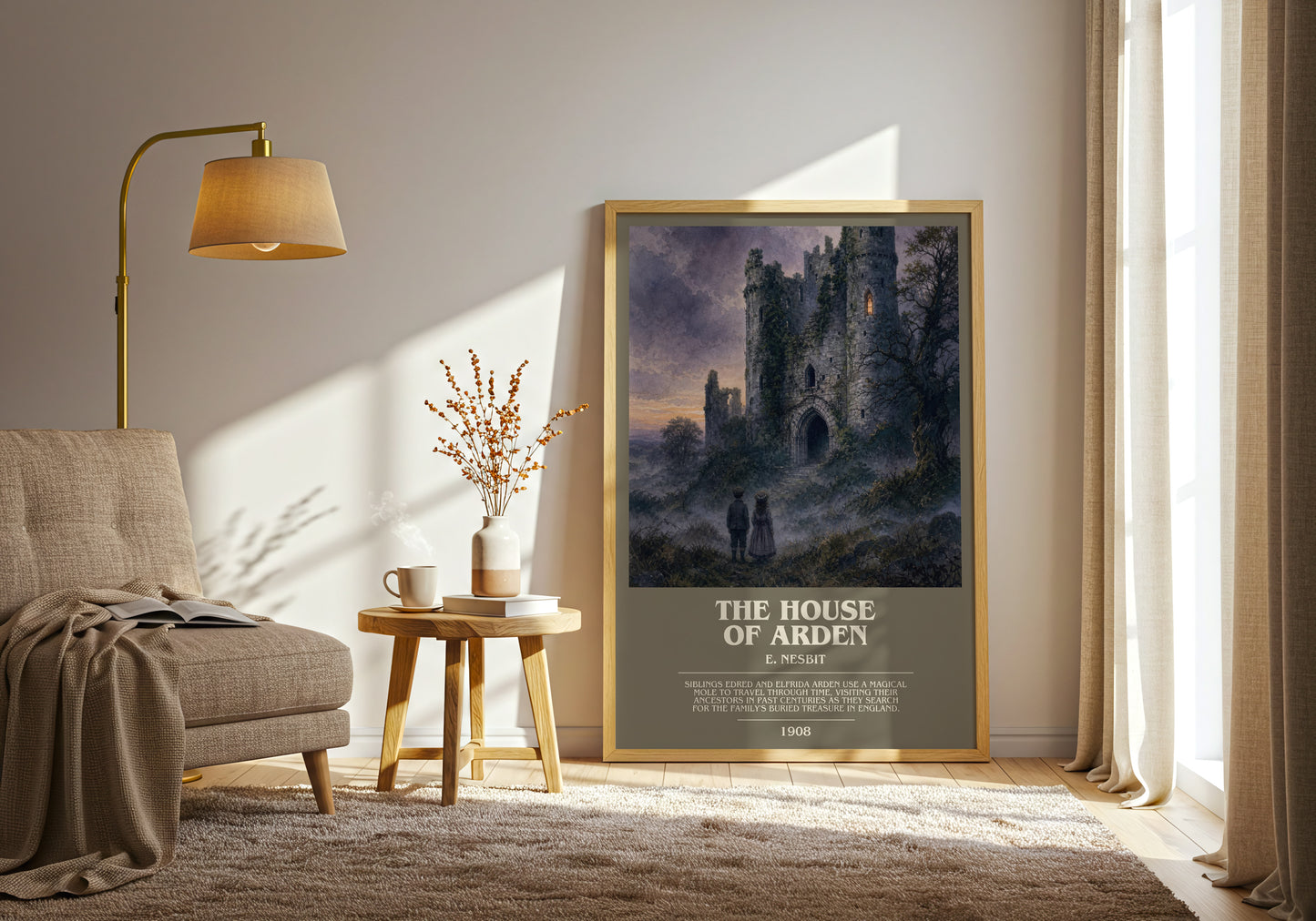 The House Of Arden bookish print on bookshelf – E. Nesbit fan gift