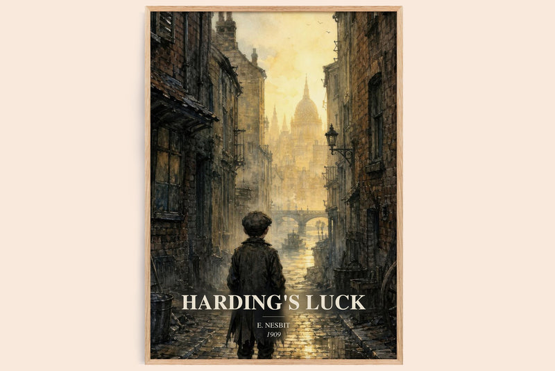 Harding'S Luck watercolour book poster by E. Nesbit – framed literary art print