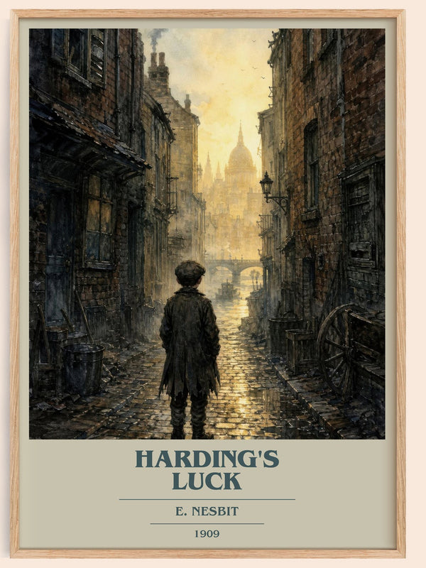 Harding'S Luck book cover book poster by E. Nesbit – framed literary art print