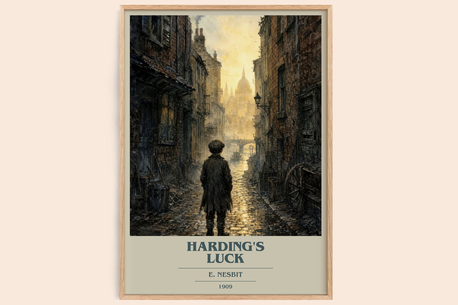 Harding'S Luck book cover book poster by E. Nesbit – framed literary art print