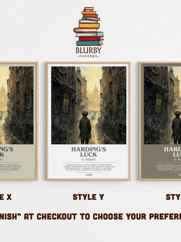 Harding'S Luck bookish print in frame leaning in hallway – childrens wall art