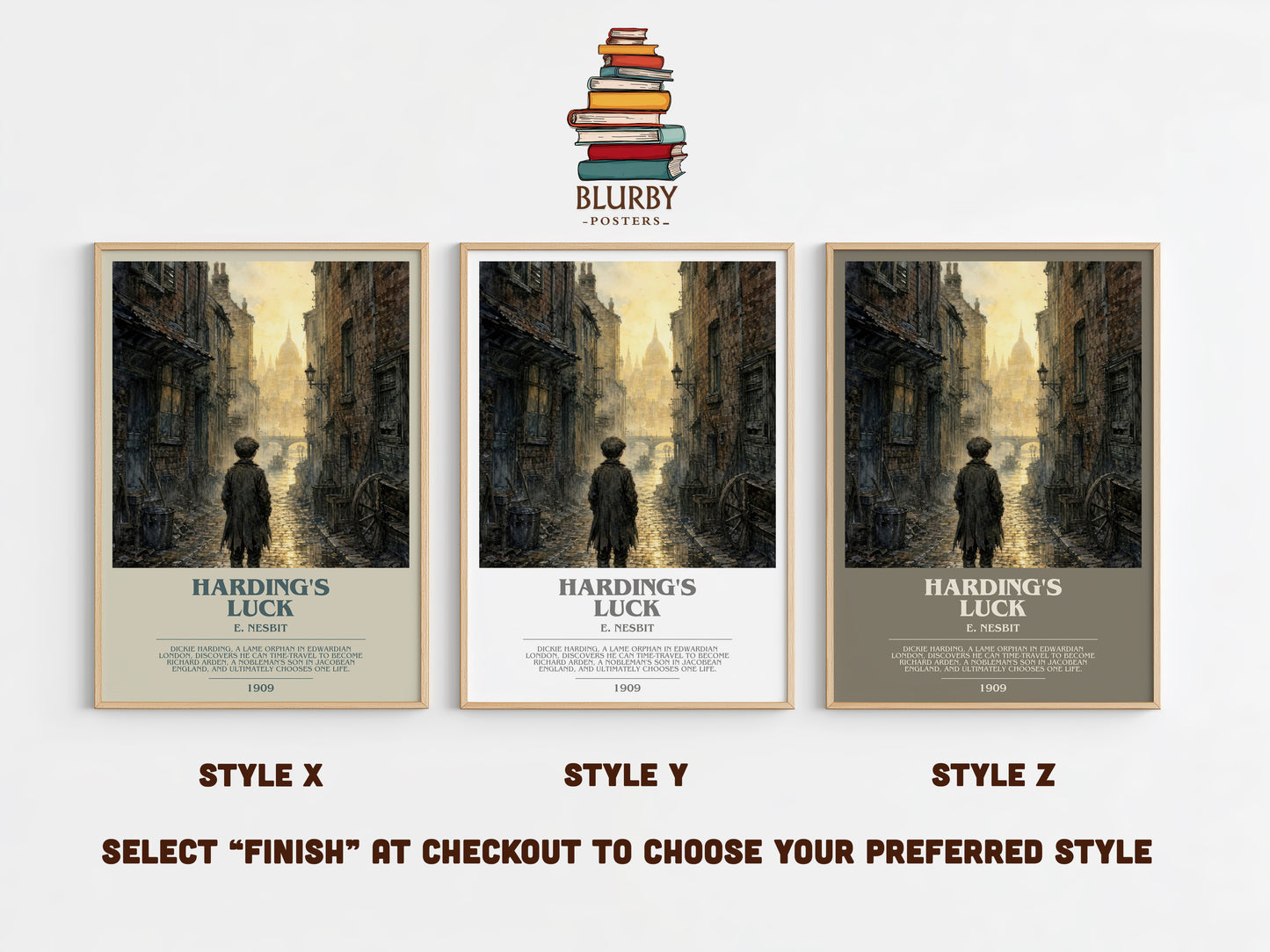 Harding'S Luck bookish print in frame leaning in hallway – childrens wall art