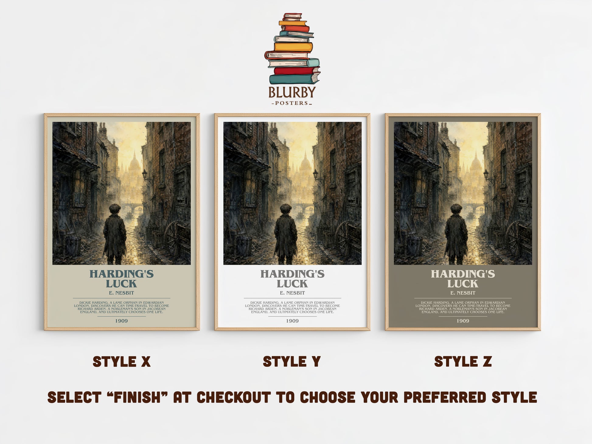 Harding'S Luck bookish print in frame leaning in hallway – childrens wall art