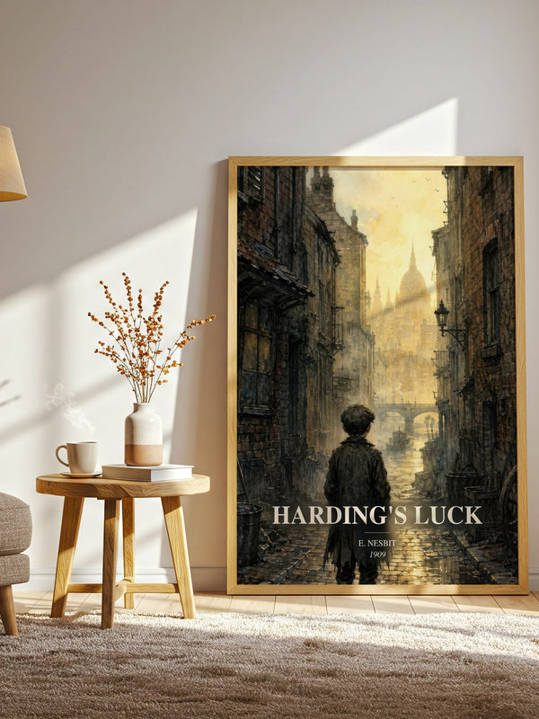 Harding'S Luck watercolour print in frame leaning in hallway – childrens wall art