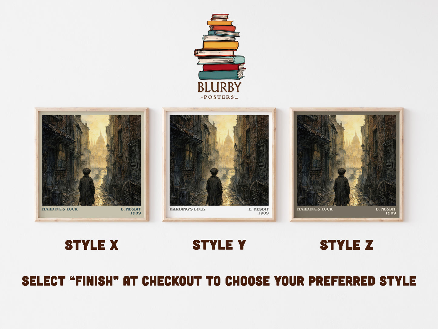 Harding'S Luck literary print in frame leaning in hallway – childrens wall art