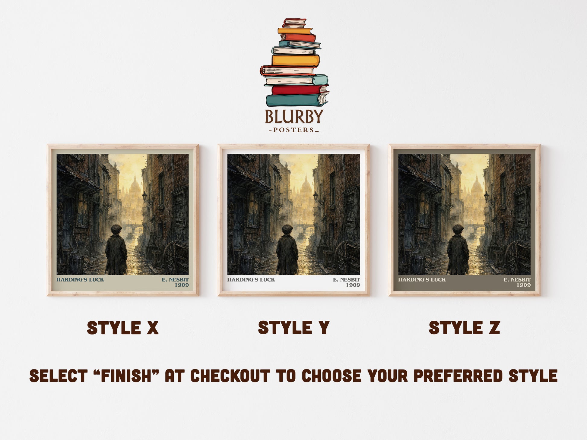Harding'S Luck literary print in frame leaning in hallway – childrens wall art