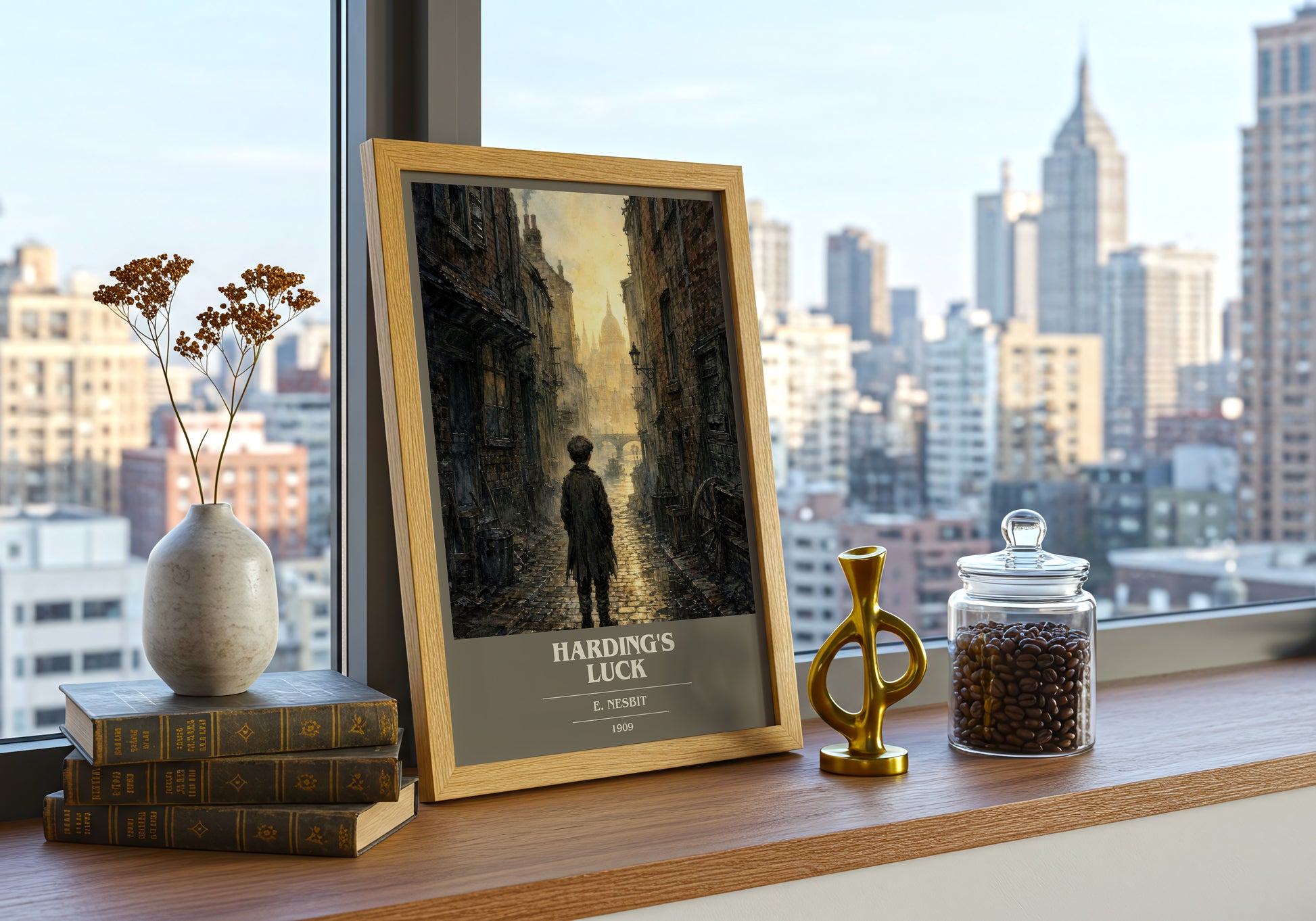 Harding'S Luck book cover print framed by window – literary home decor
