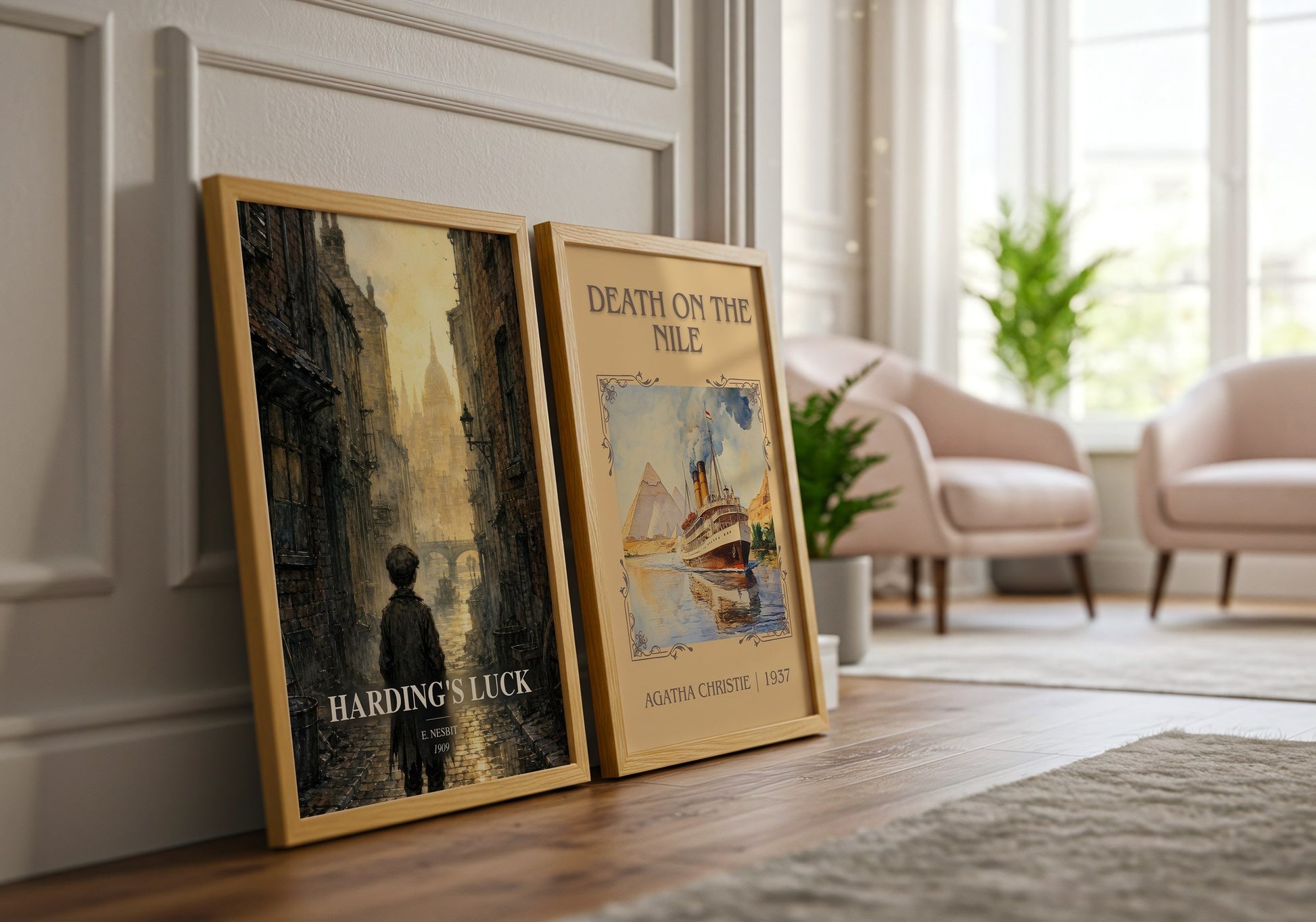 Harding'S Luck watercolour print framed by window – literary home decor