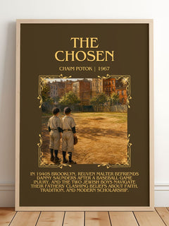 The Chosen Minimalist Book Poster by Chaim Potok – framed print leaning on a wooden floor