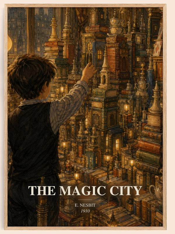 The Magic City watercolour book poster by E. Nesbit – framed literary art print