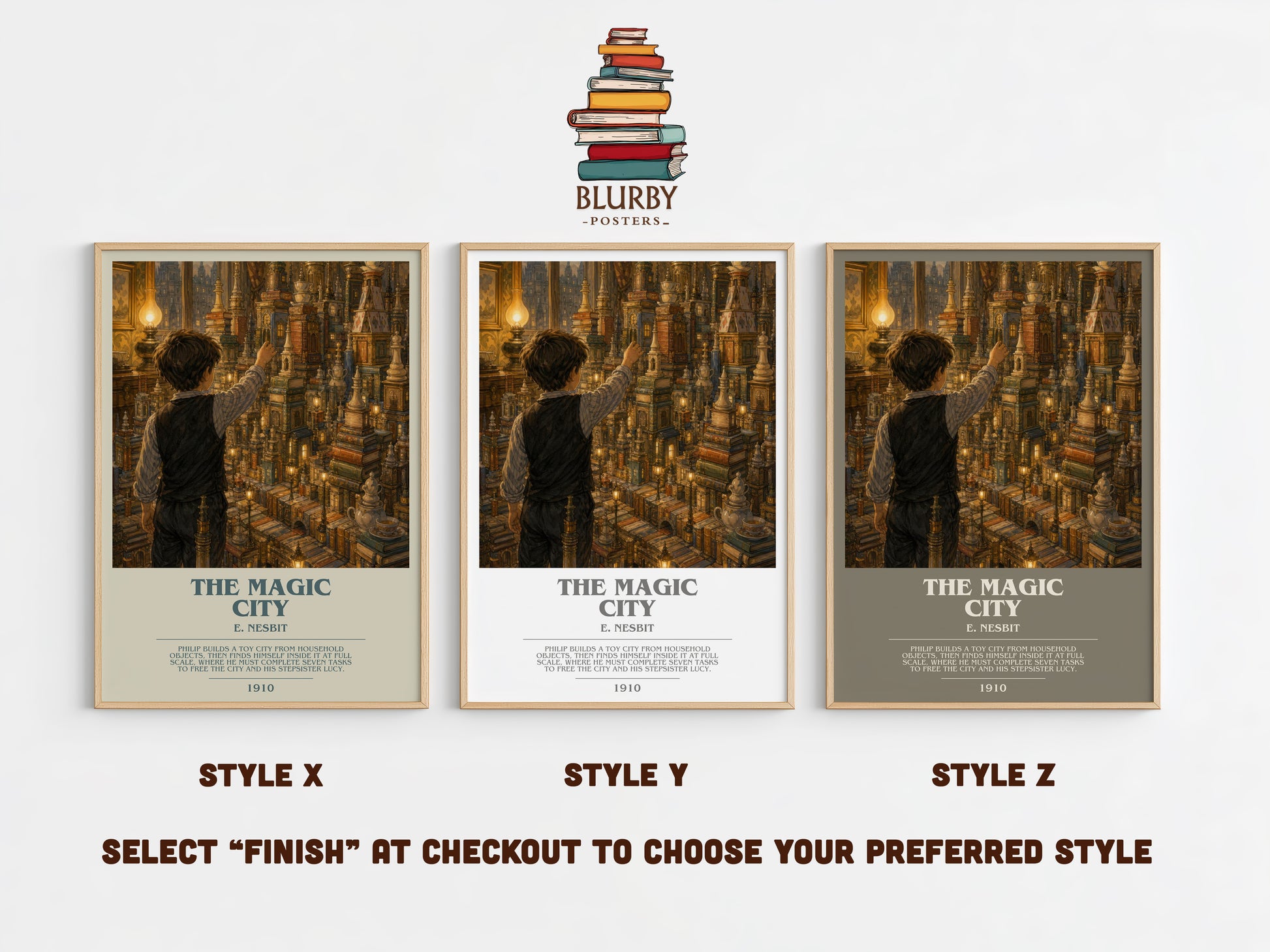 The Magic City bookish print in frame leaning in hallway – childrens wall art