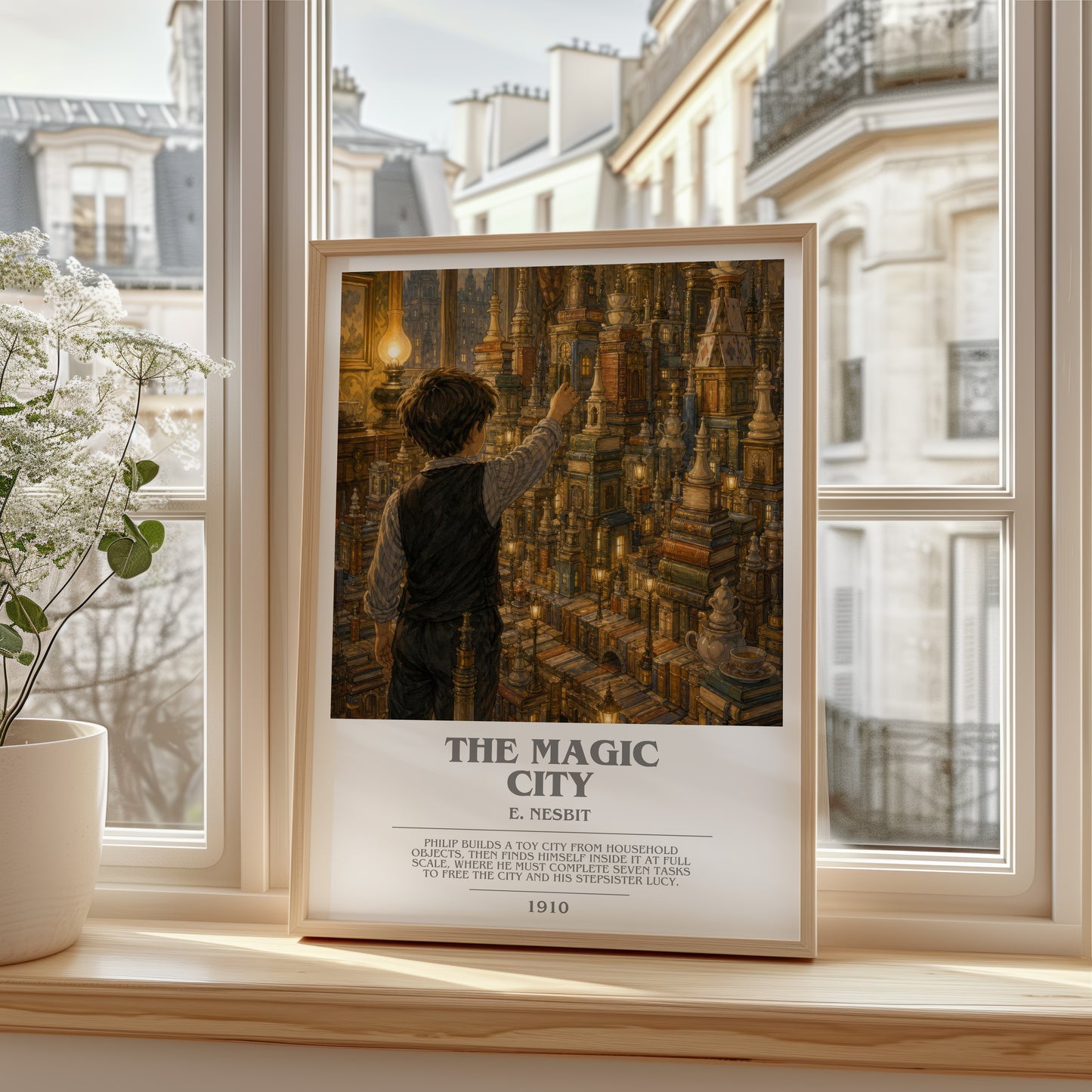 The Magic City bookish poster colour and style options – E. Nesbit book art