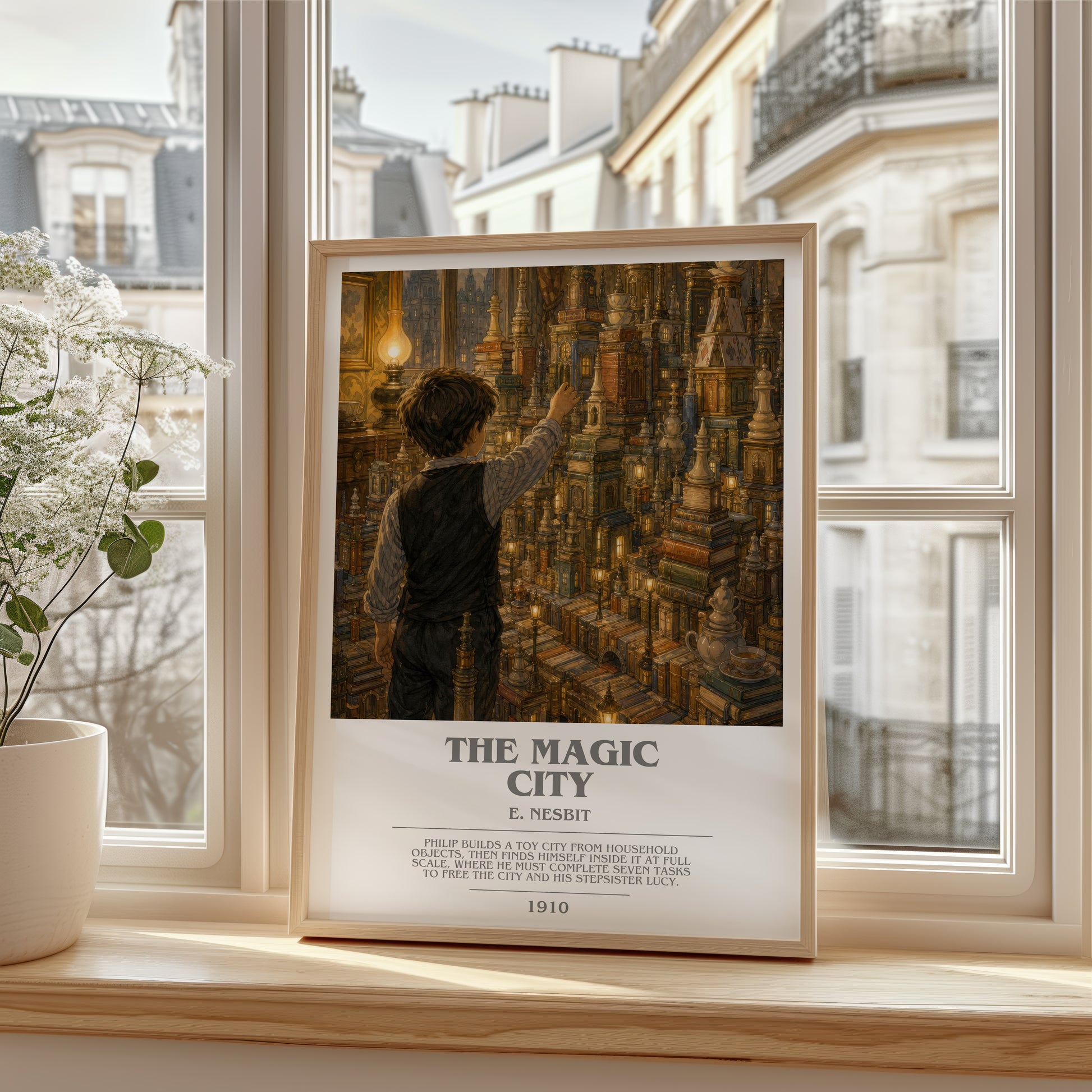 The Magic City bookish poster colour and style options – E. Nesbit book art