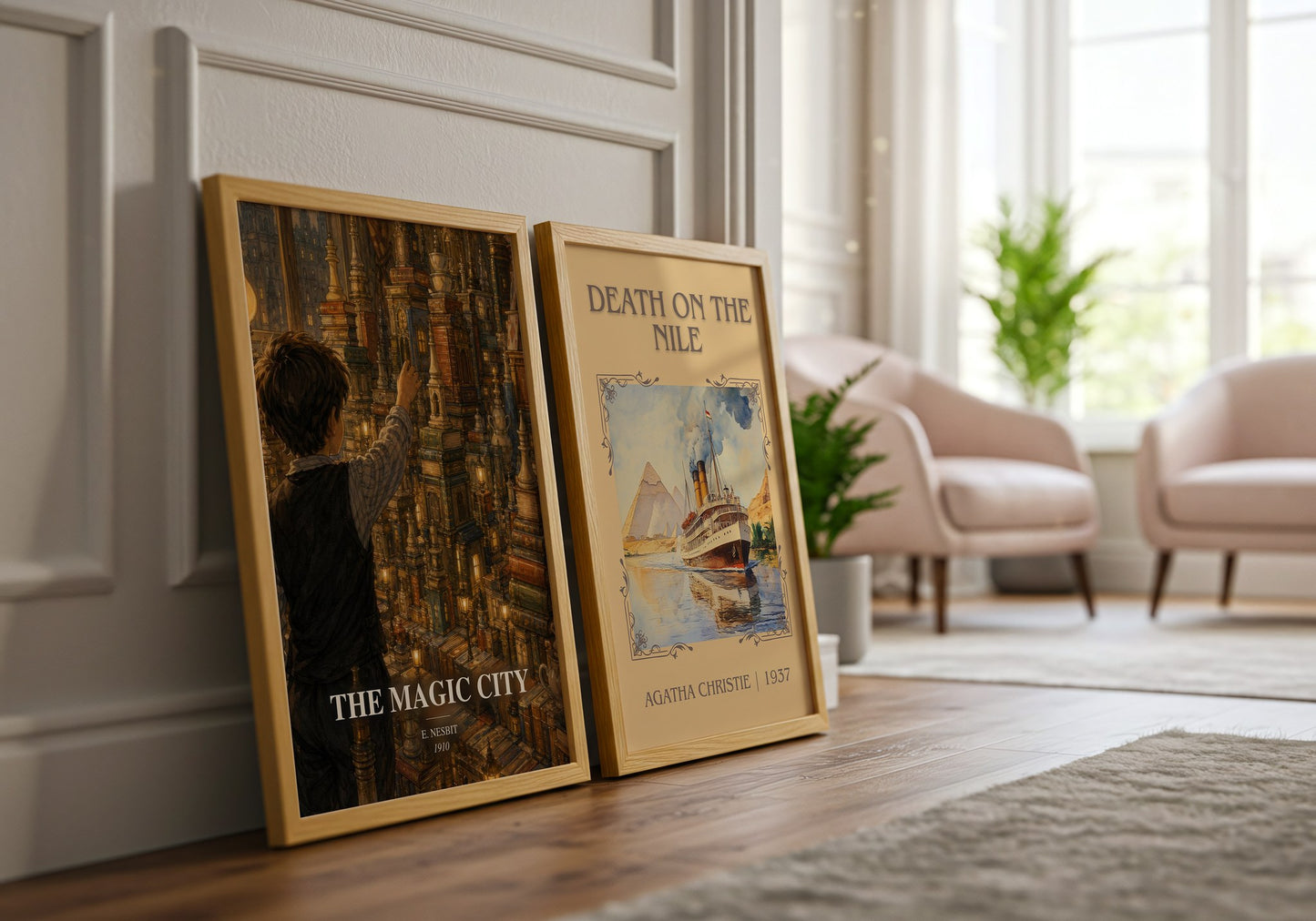 The Magic City watercolour print framed by window – literary home decor