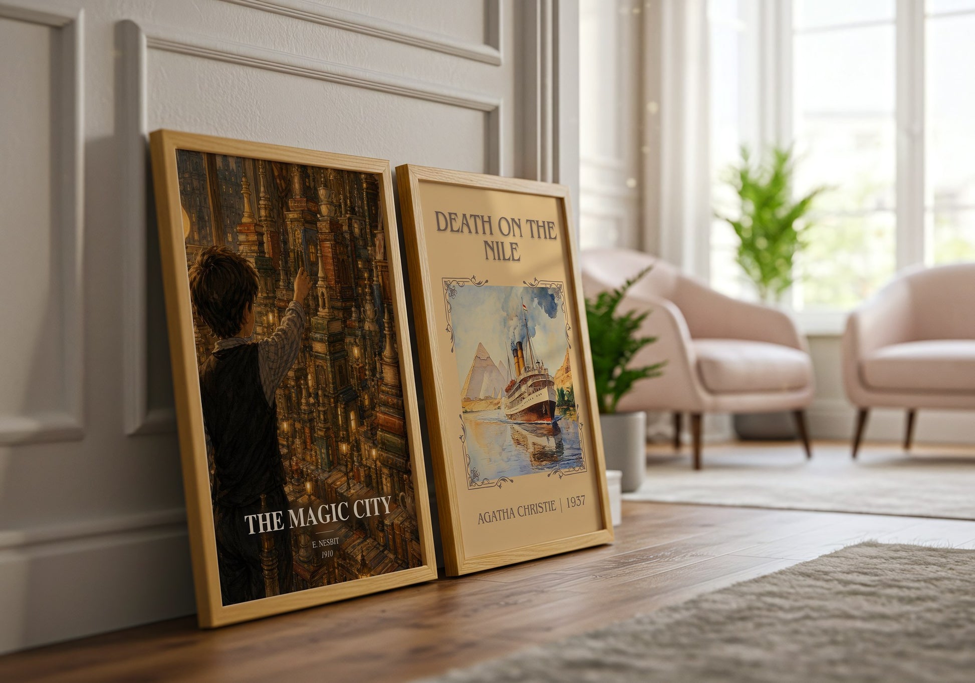 The Magic City watercolour print framed by window – literary home decor