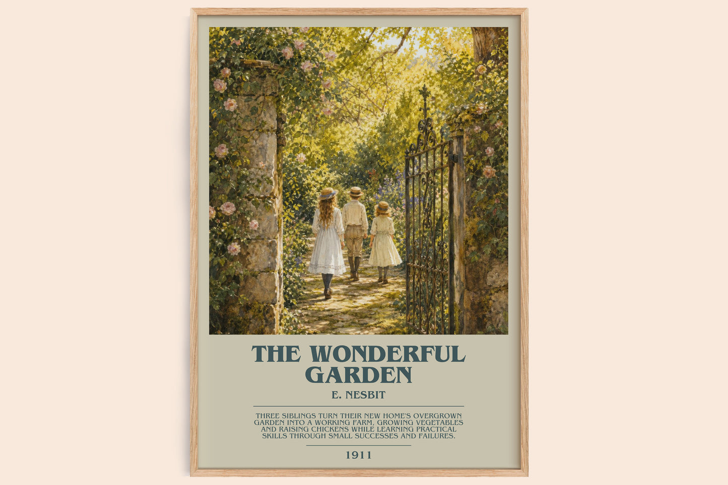 The Wonderful Garden bookish book poster by E. Nesbit – framed literary art print