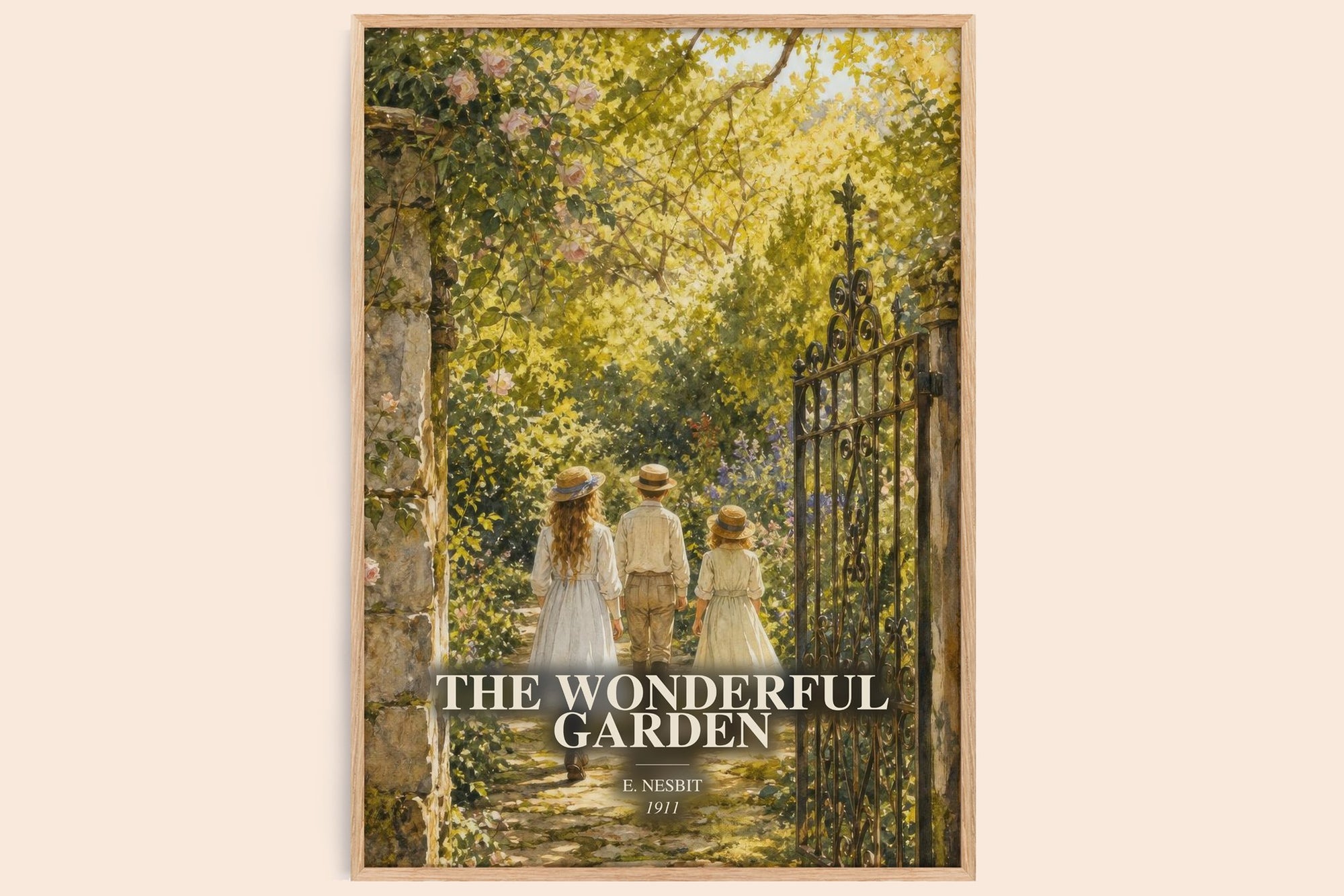 The Wonderful Garden watercolour book poster by E. Nesbit – framed literary art print