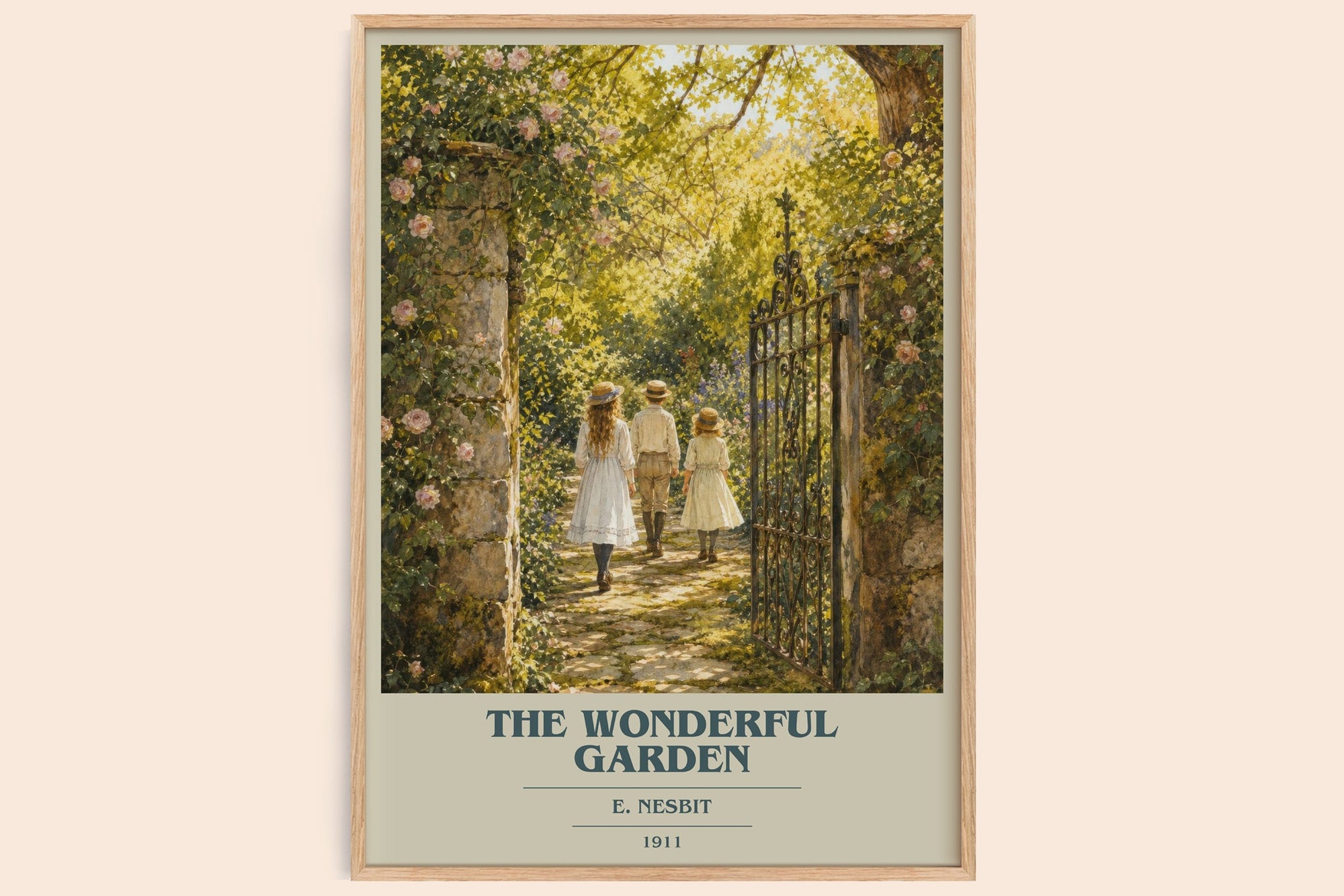 The Wonderful Garden book cover book poster by E. Nesbit – framed literary art print
