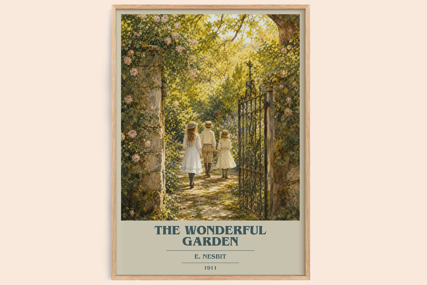 The Wonderful Garden book cover book poster by E. Nesbit – framed literary art print