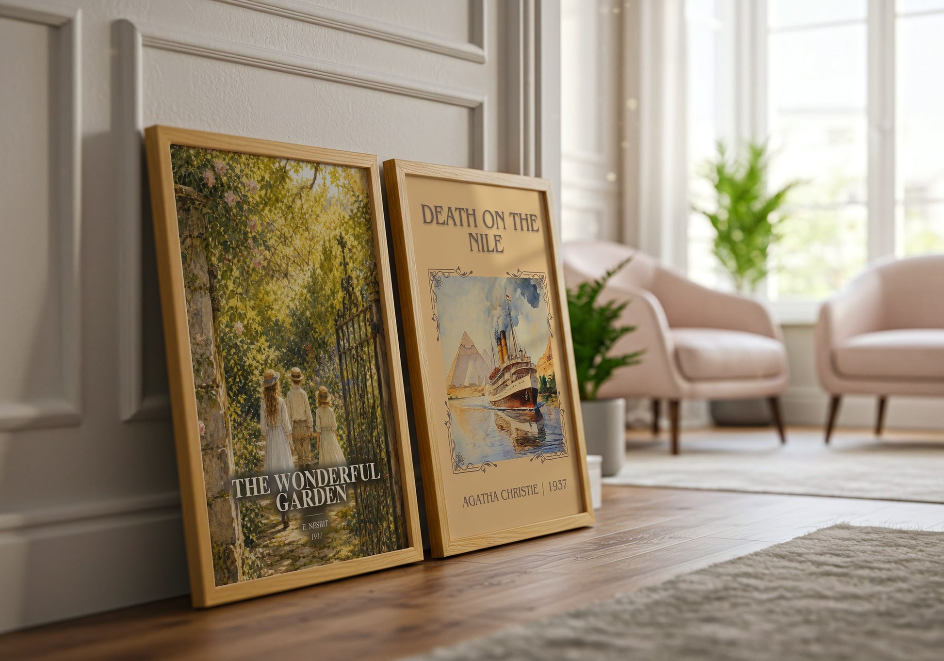 The Wonderful Garden watercolour print framed by window – literary home decor