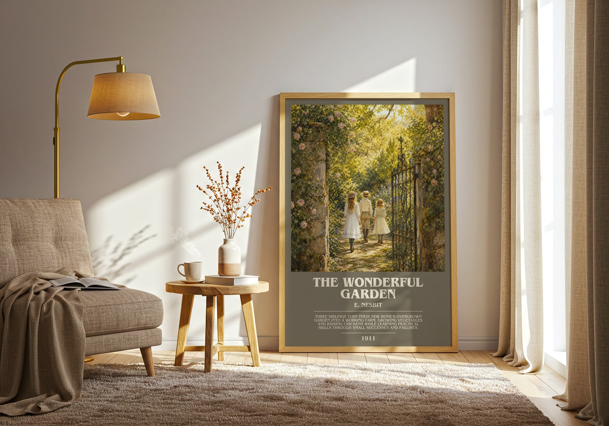 The Wonderful Garden bookish print on bookshelf – E. Nesbit fan gift