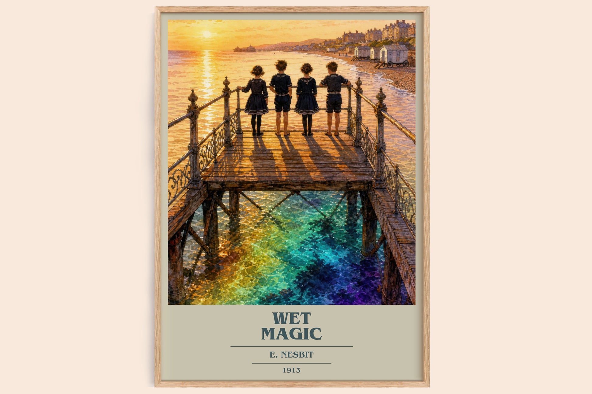 Wet Magic book cover book poster by E. Nesbit – framed literary art print