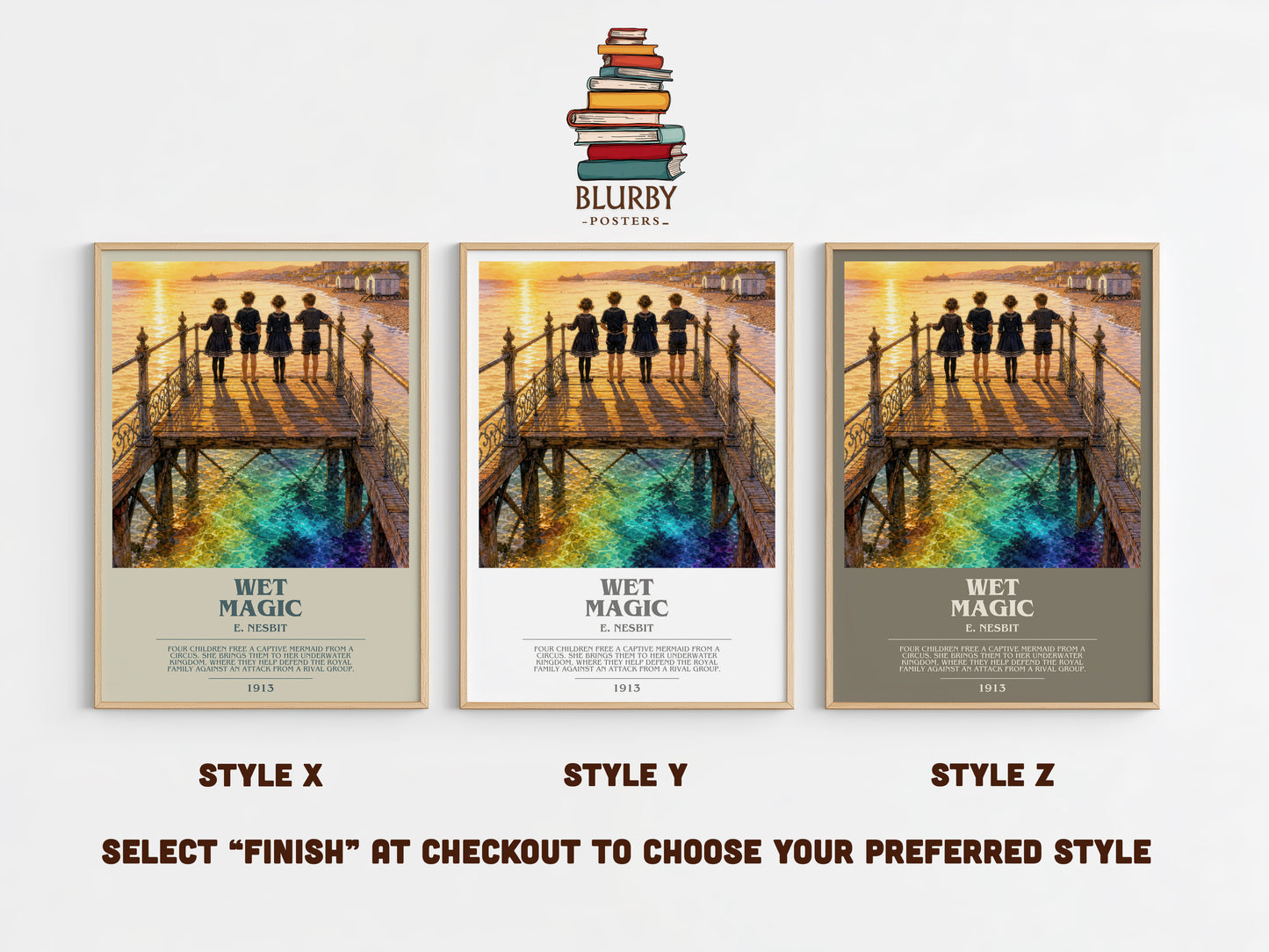 Wet Magic bookish print in frame leaning in hallway – childrens wall art