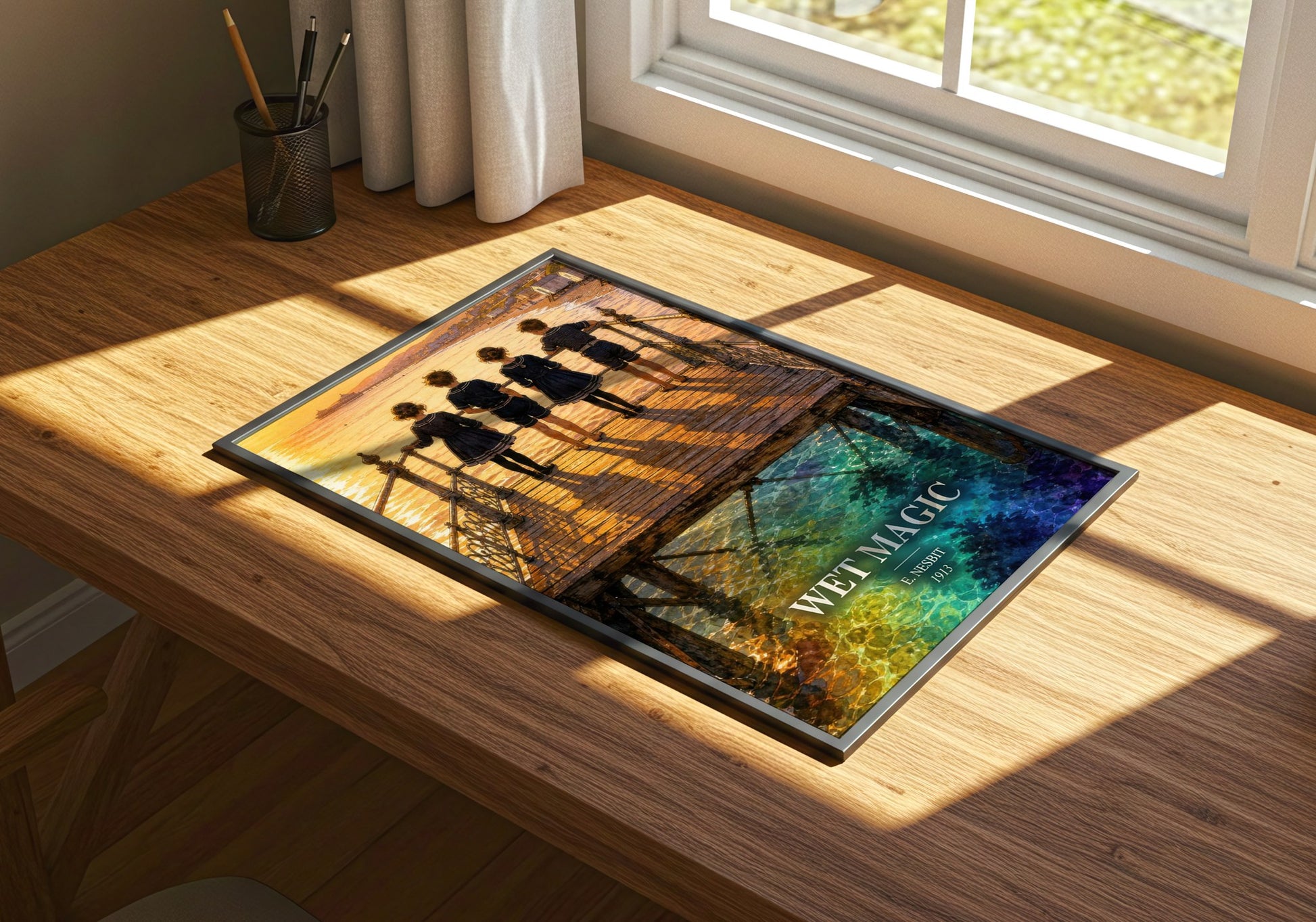 Wet Magic watercolour book poster framed on wall – childrens wall art