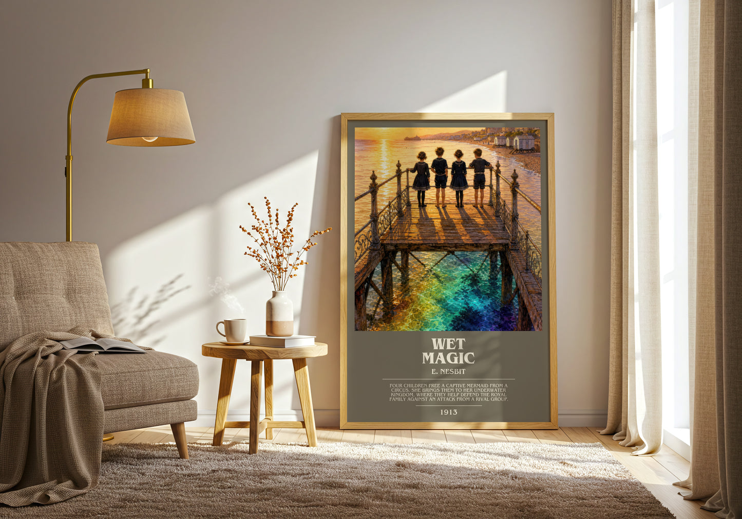 Wet Magic bookish print on bookshelf – E. Nesbit fan gift