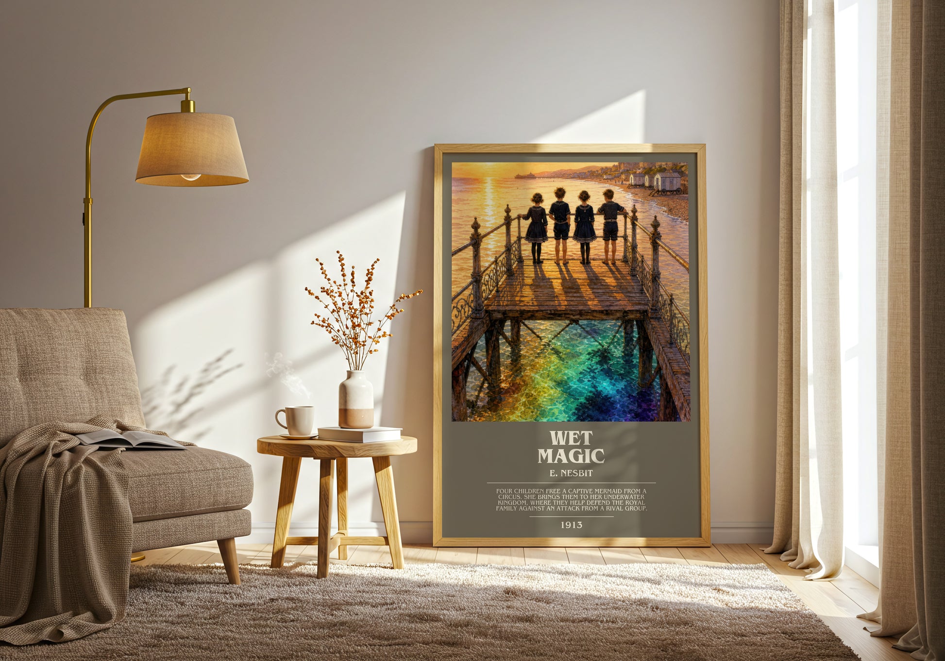 Wet Magic bookish print on bookshelf – E. Nesbit fan gift