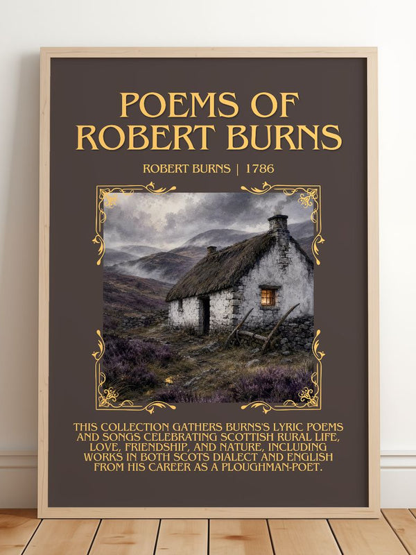 Poems Of Robert Burns Minimalist Book Poster by Robert Burns – framed print leaning on a wooden floor