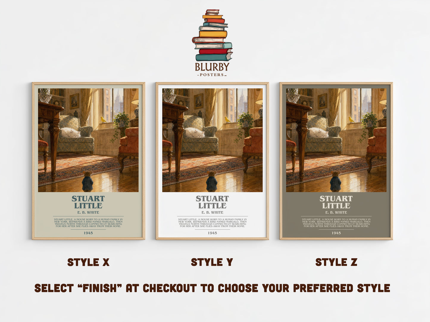 Stuart Little bookish print in frame leaning in hallway – childrens wall art