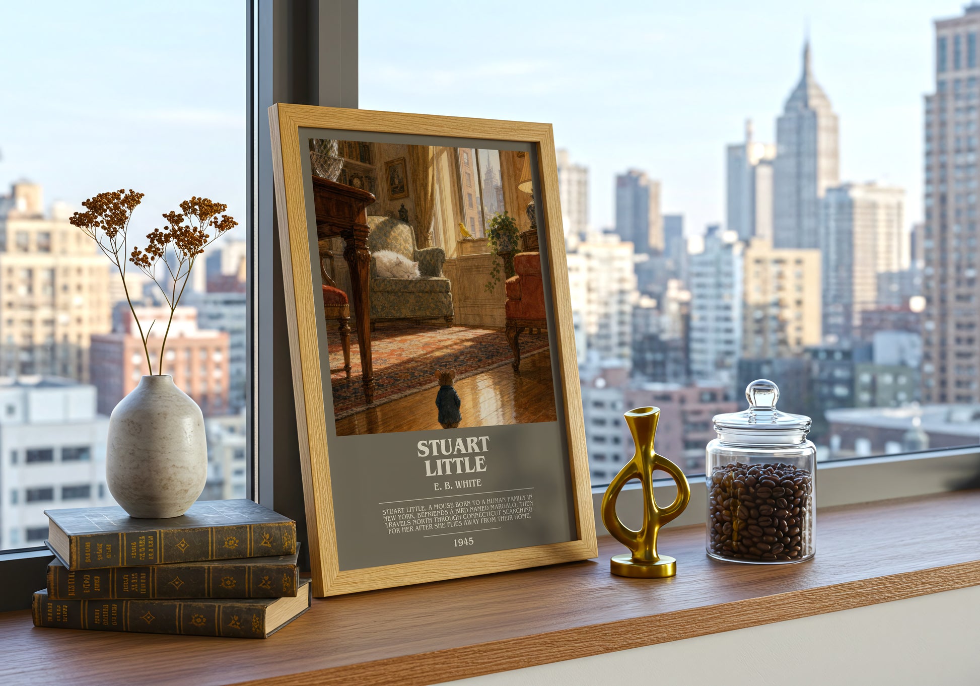 Stuart Little bookish print framed by window – literary home decor