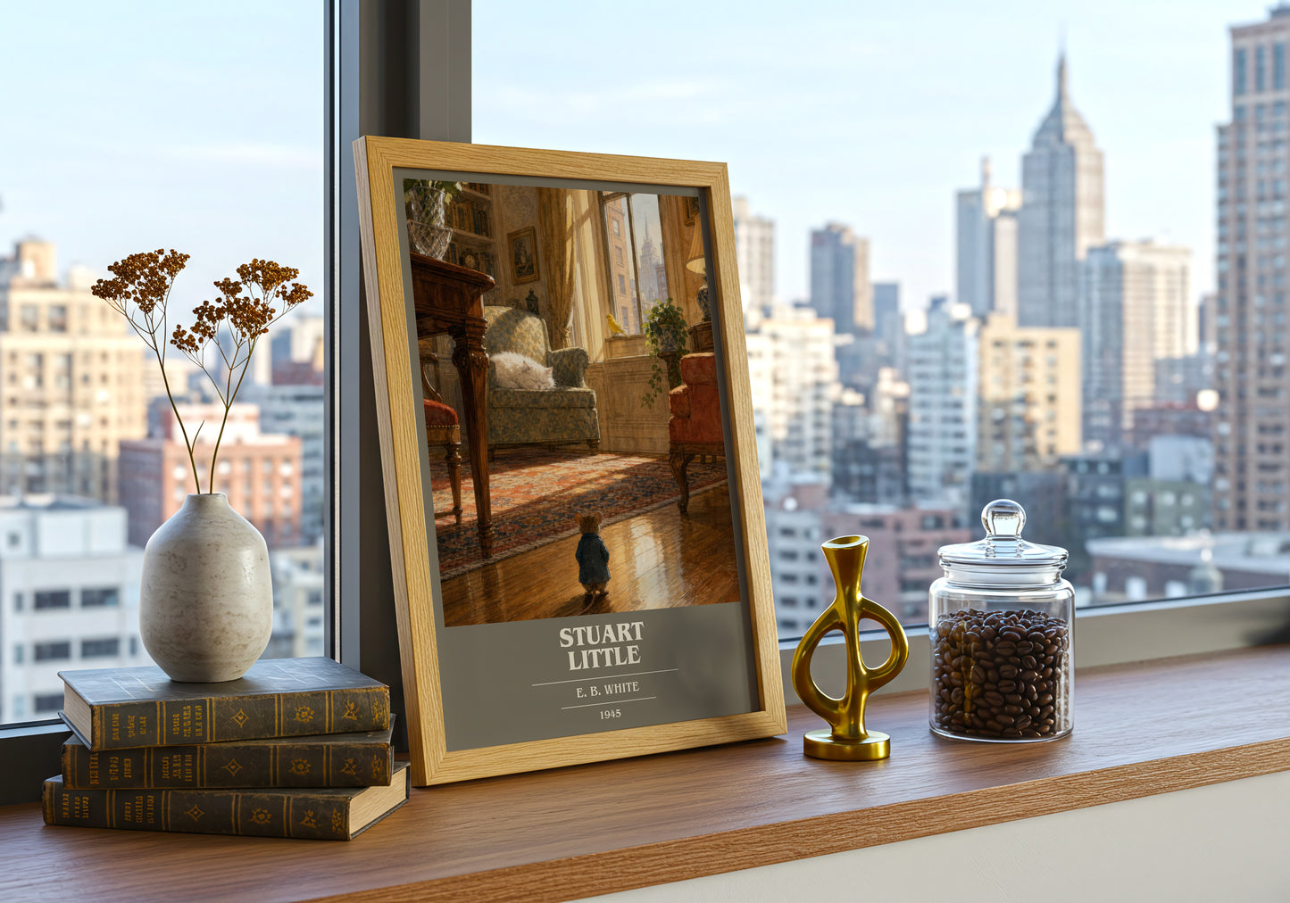 Stuart Little book cover print framed by window – literary home decor