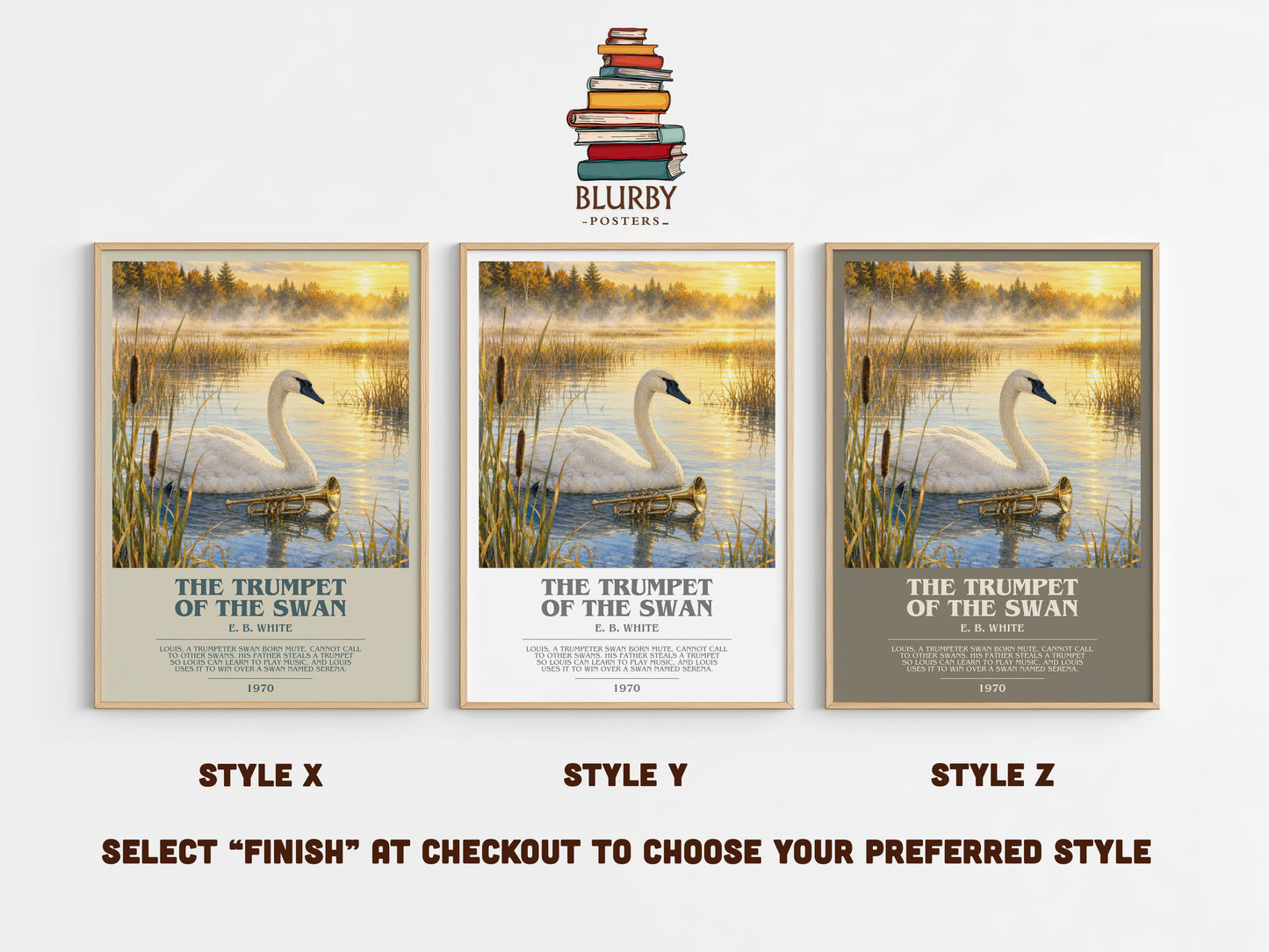 The Trumpet Of The Swan bookish print in frame leaning in hallway – childrens wall art