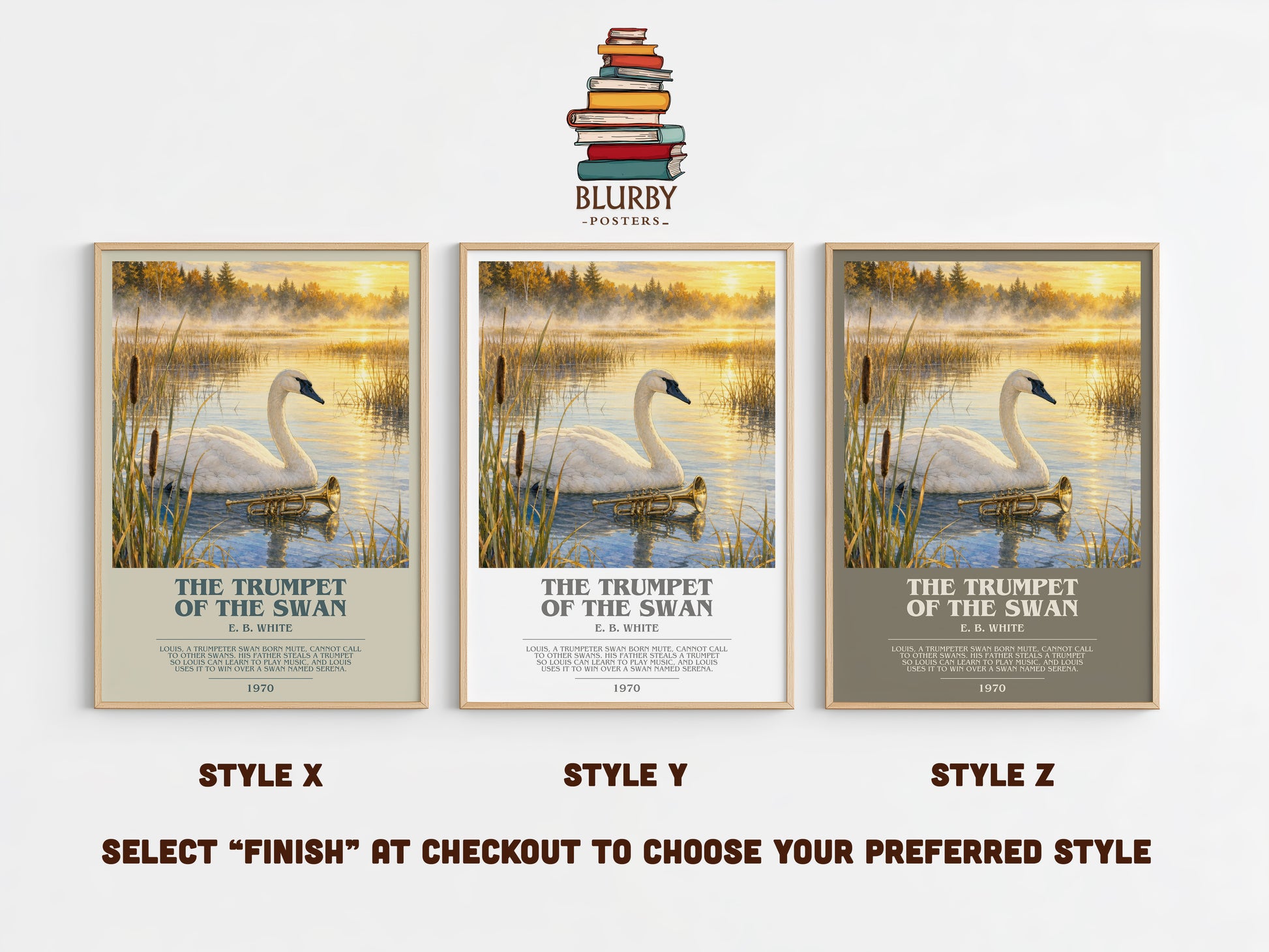 The Trumpet Of The Swan bookish print in frame leaning in hallway – childrens wall art