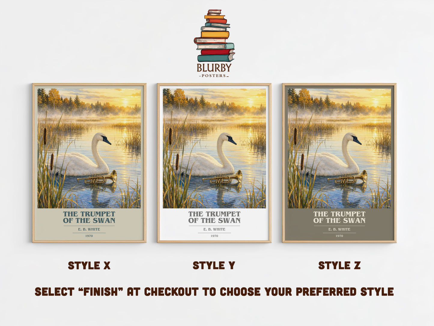The Trumpet Of The Swan book cover print in frame leaning in hallway – childrens wall art