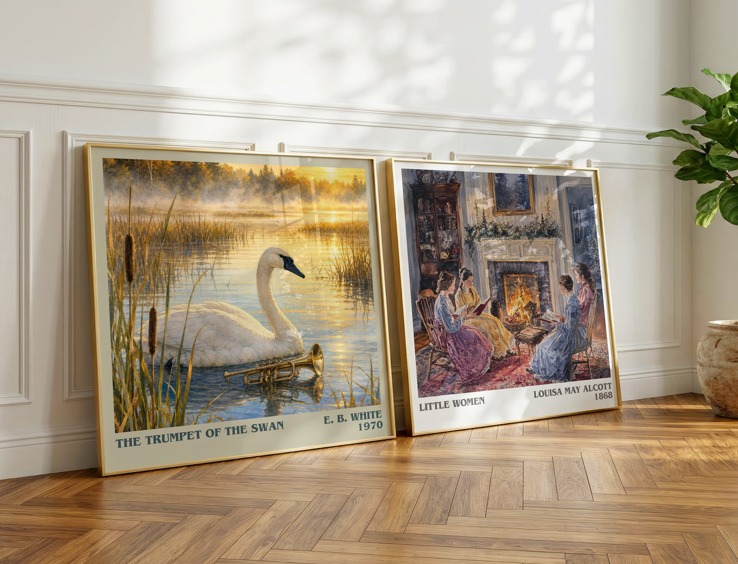 The Trumpet Of The Swan literary print on bookshelf – E. B. White fan gift