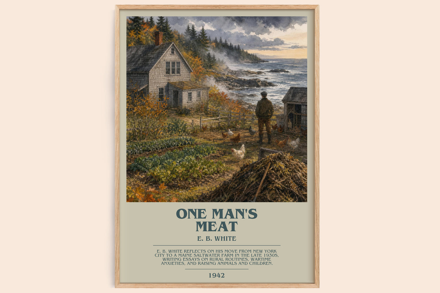 One Man'S Meat bookish book poster by E. B. White – framed literary art print