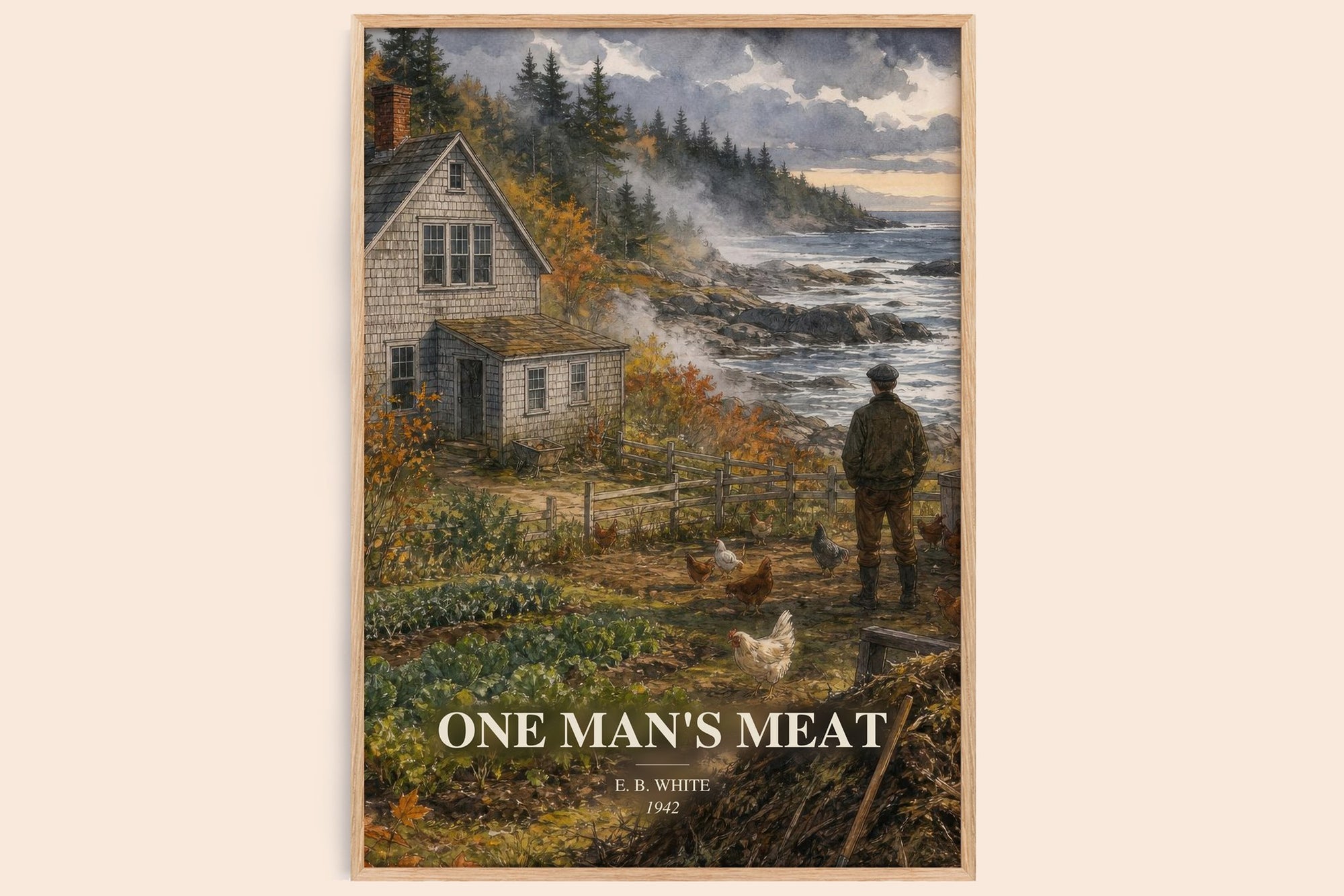 One Man'S Meat watercolour book poster by E. B. White – framed literary art print