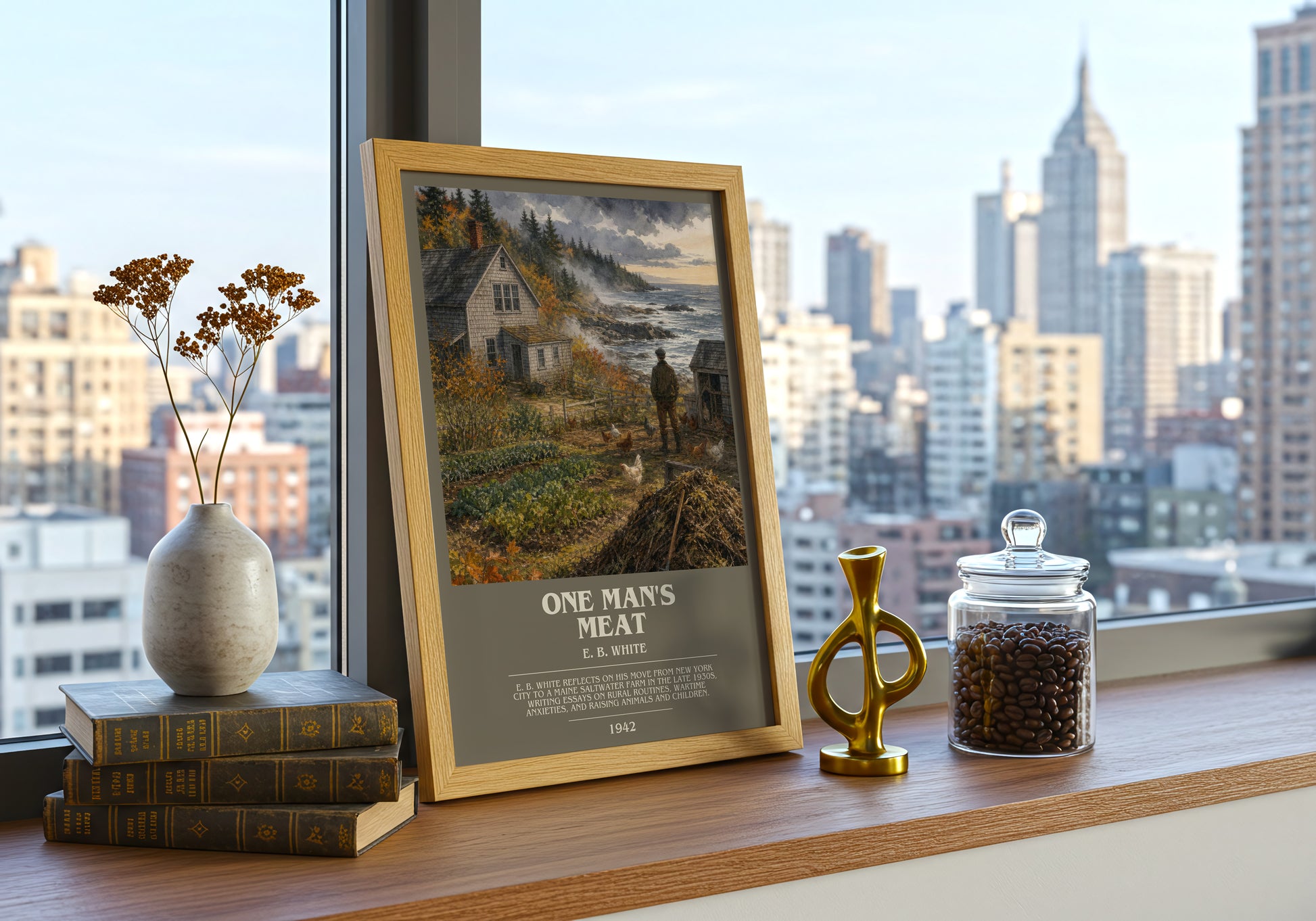 One Man'S Meat bookish print framed by window – literary home decor