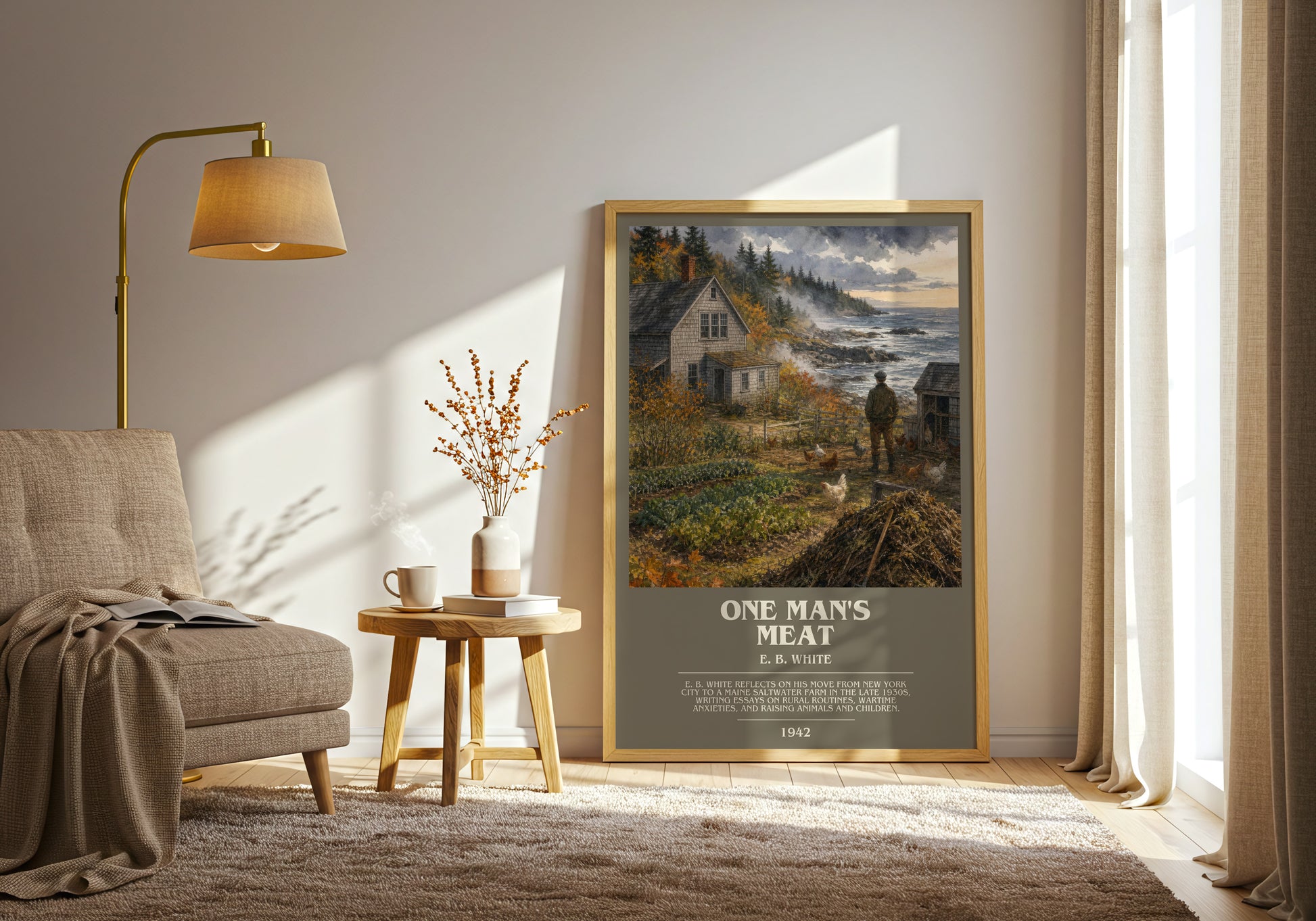 One Man'S Meat bookish print on bookshelf – E. B. White fan gift