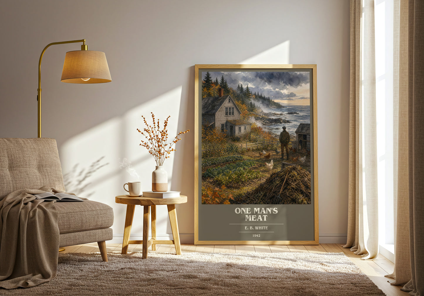 One Man'S Meat book cover print on bookshelf – E. B. White fan gift