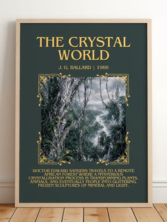 The Crystal World Minimalist Book Poster by J. G. Ballard – framed print leaning on a wooden floor